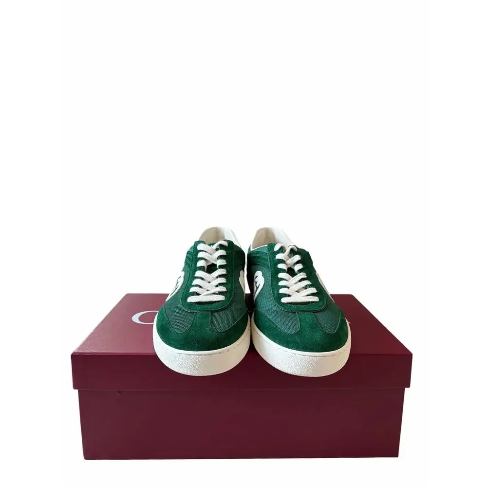 Gucci Mens G74 Interlocking G Sneakers Green Suede Low Top Size 12 US 12.5 New